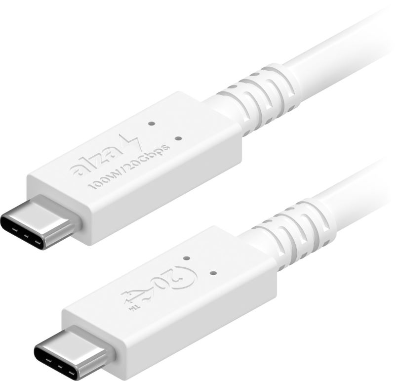 Datový kabel AlzaPower Core USB-C / USB-C USB4, 5A, 100W, 0.5m bílý