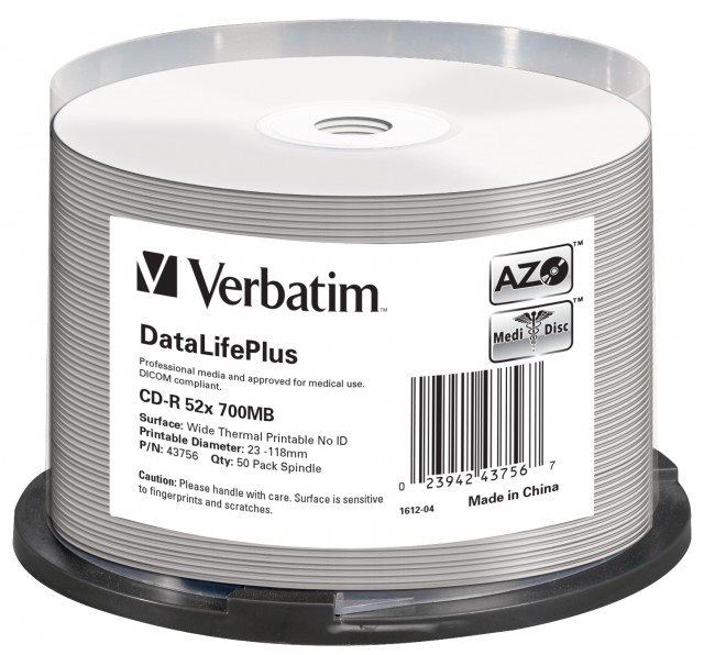 Média VERBATIM CD-R DataLifePlus 700MB, 52x, white thermal printable, spindle 50 ks