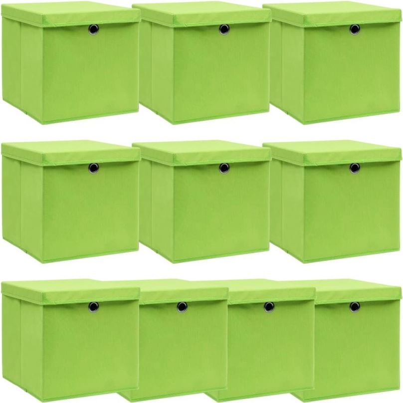Úložný box Úložné boxy s víky 10 ks zelené 32 x 32 x 32 cm textil