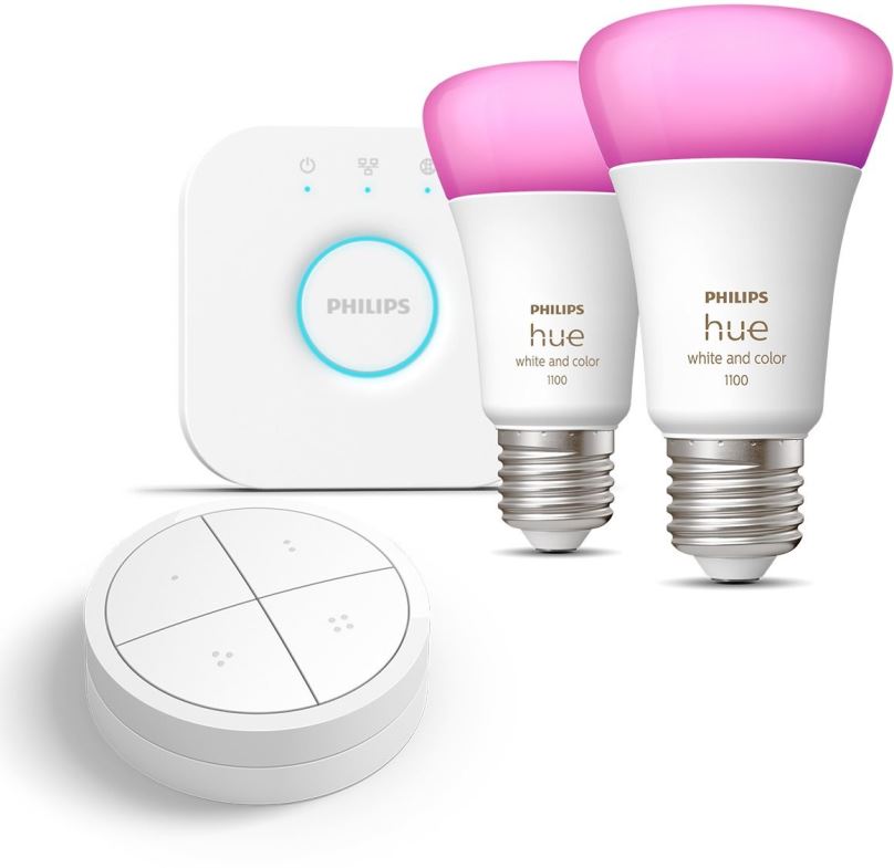 LED žárovka Philips Hue White and Color Ambiance 9W 1100 E27 malý promo starter kit + Philips Hue Tap Dial Switc