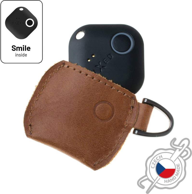 Klíčenka FIXED Smile Case z pravé hovězí kůže se smart trackerem FIXED Smile PRO hnědé