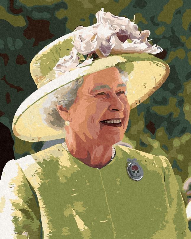 Malování podle čísel Usmívající královna Alžběta II., 40x50 cm, bez rámu a bez vypnutí plátna