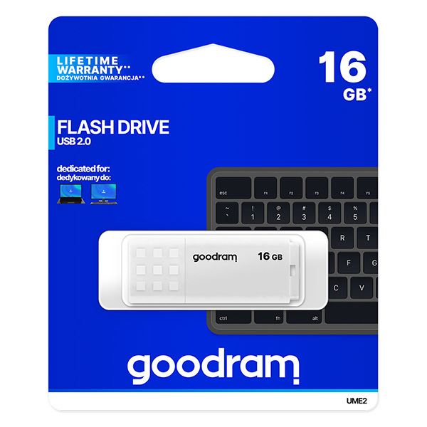 Goodram USB flash disk, USB 2.0, 16GB, UME2, bílý, UME2-0160W0R11, USB A, s krytkou
