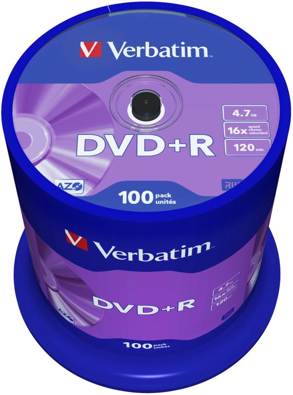 Média VERBATIM DVD+R AZO 4,7GB, 16x, spindle 100 ks