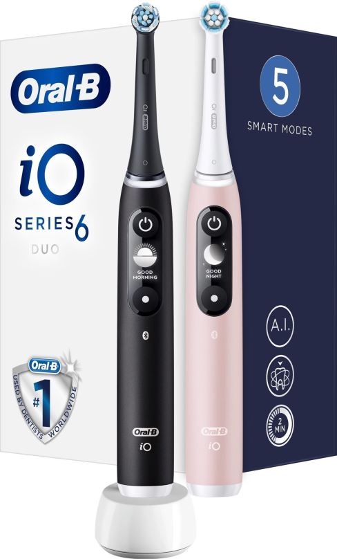 Elektrický zubní kartáček Oral-B iO Series 6 Duo Black & Pink Sand magnetické zubní kartáčky