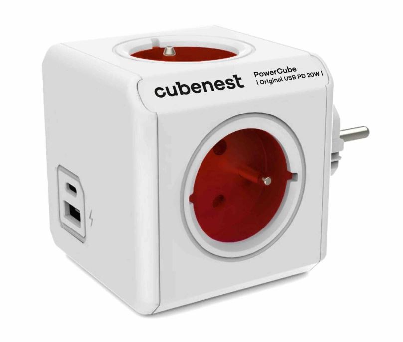 Zásuvka Cubenest Powercube Original USB PD 20W, A+C, 4x zásuvka, bílá/červená