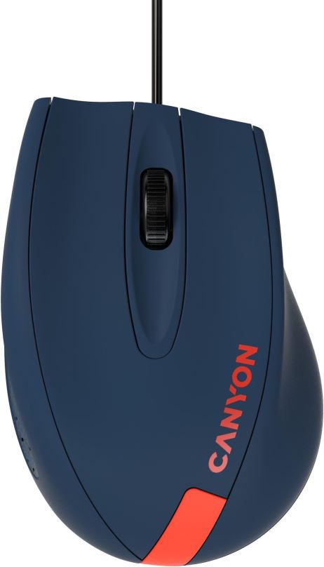 Myš CANYON myš drátová M-11, 3 tlačítka, 1000 dpi, pogumovaný povrch, modrá - červené logo