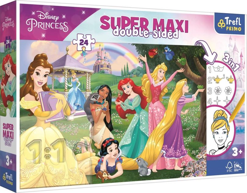 Puzzle Trefl Oboustranné puzzle Veselé princezny super maxi 24 dílků