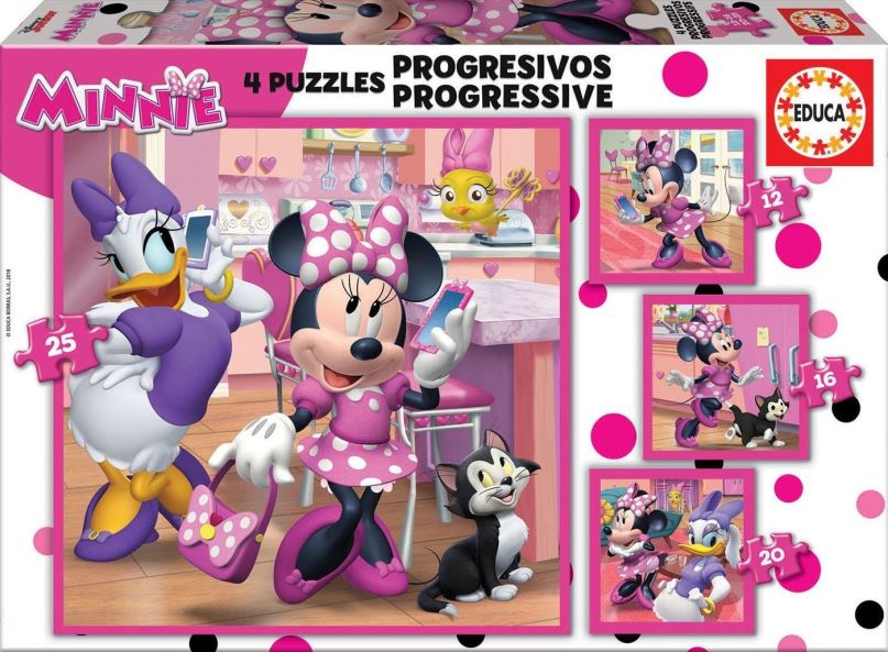 Puzzle Educa Puzzle Minnie a Daisy 4v1 (12,16,20,25 dílků)