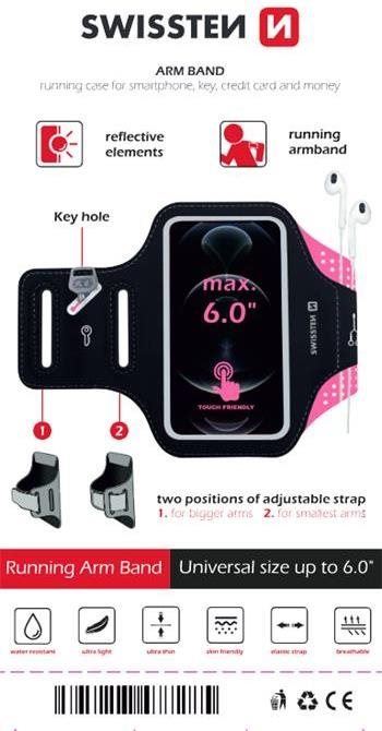Pouzdro na mobil Swissten Armband Case vel. 6.0" růžové
