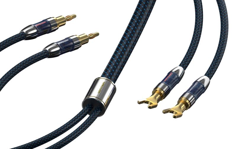 Audio kabel Vention Dual Banana Plugs to Dual Spade Plugs Speaker Wire (Hi-Fi) 1M Blue