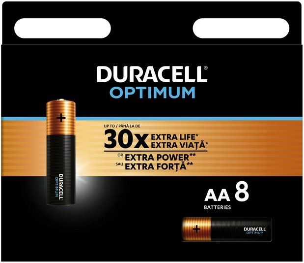 Jednorázová baterie DURACELL Optimum alkalická baterie tužková AA 8 ks
