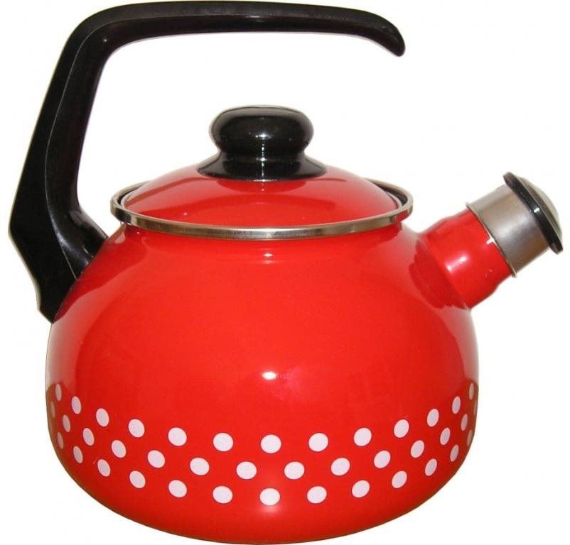 Varná konvice Metalac Smaltovaný čajník s poklicí 20 cm 2,5 l červený puntík