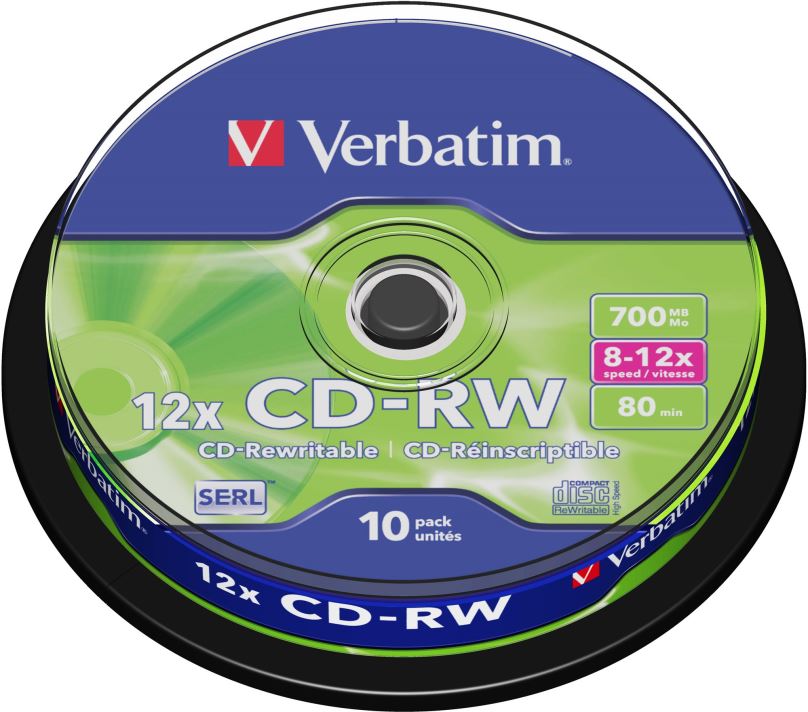 Média VERBATIM CD-RW SERL 700MB, 12x, spindle 10 ks