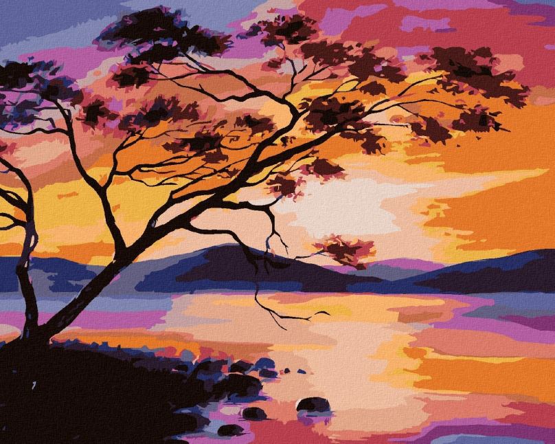Malování podle čísel Západ slunce na jezeře, 40x50 cm, bez rámu a bez vypnutí plátna