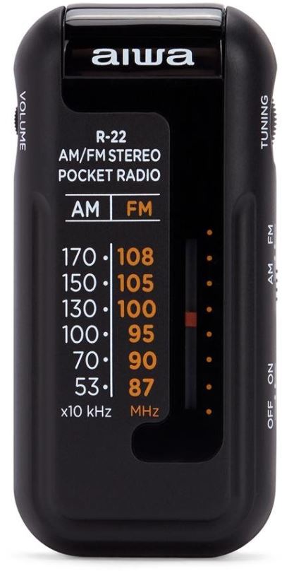 Rádio AIWA Přenosné kapesní rádio se sluchátky do uší R-22BK
