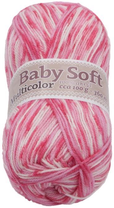 Příze Baby soft multicolor 100g - 610 bílá, růžová, fialová