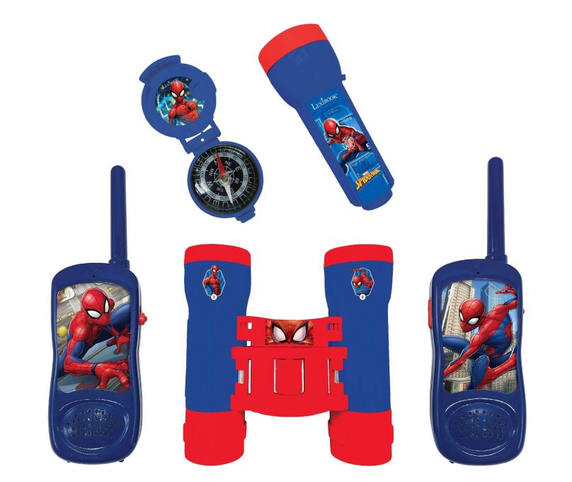 Dětská vysílačka Lexibook Dobrodružná sada Spider-Man s vysílačkami, dalekohledem a kompasem