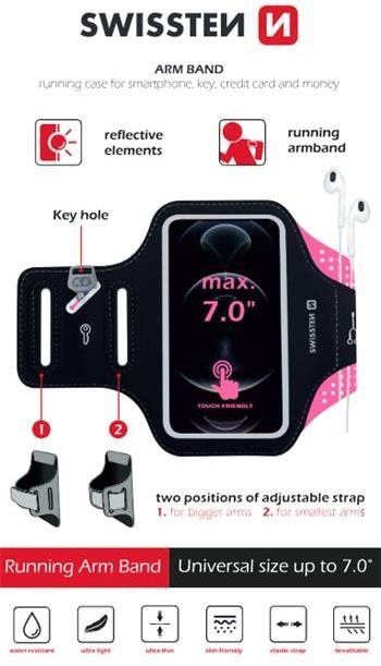 Pouzdro na mobil Swissten Armband Case vel. 7.0" růžové