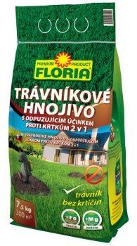 Trávníkové hnojivo AGRO Trávníkové hnojivo - s odpuzujícím účinkem proti krtkům FLORIA, 7.5kg