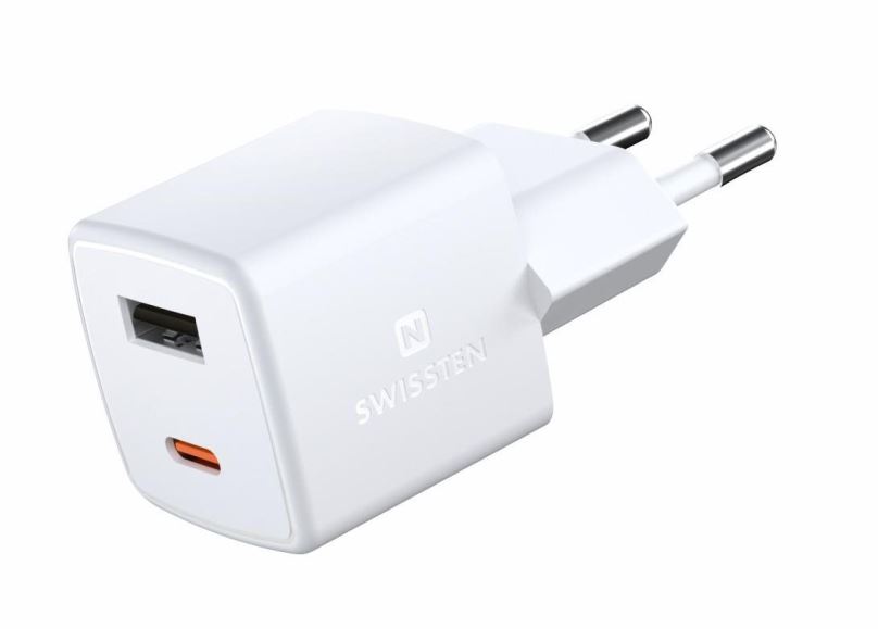 Nabíječka do sítě Swissten mini síťový adaptěr GaN 1x USB-C + 1x USB 30W Power Delivery