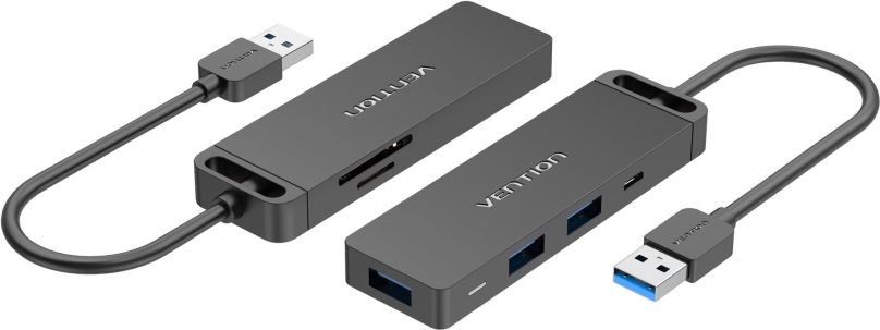 Replikátor portů Vention USB 3.0 to 3x USB / TF / SD / Micro USB-B HUB 0.15M Black ABS Type