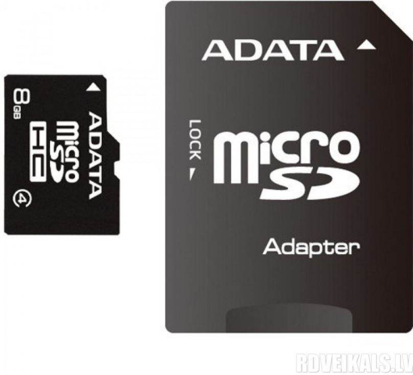 Paměťová karta ADATA MicroSDHC 8GB Class 4 + SD adaptér