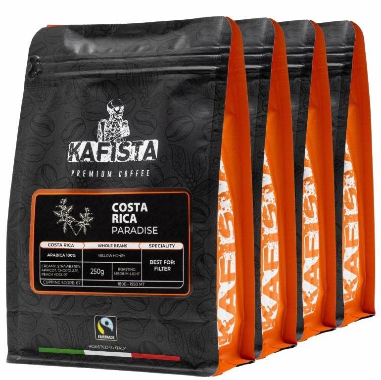 Káva Kafista Výběrová káva "Costa Rica paradise" - 100% Arabica - Zrnková Káva 4 x 250 g