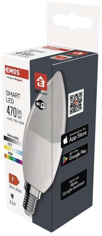LED žárovka EMOS Chytrá LED žárovka GoSmart svíčka E14 4,8 W (40 W) 470 lm RGB stmívatelná Wi-Fi