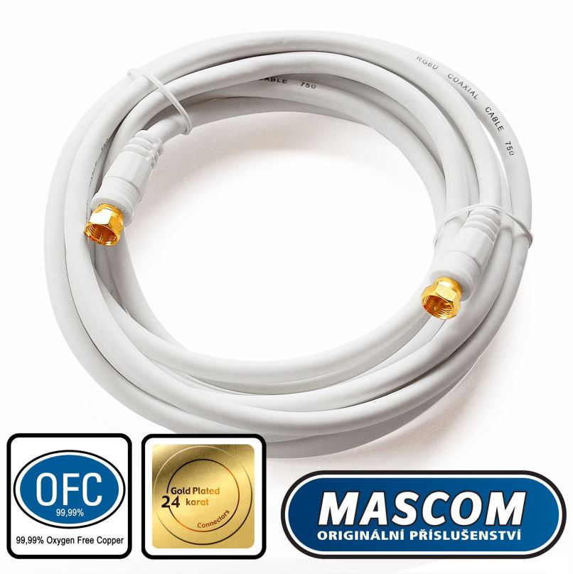 Koaxiální kabel Mascom satelitní kabel 7676-030W, konektory F 3m