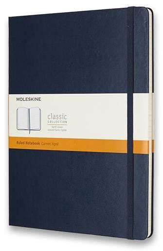 Zápisník Moleskine XL, tvrdé desky, linkovaný, modrý