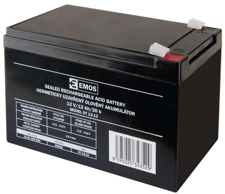 Baterie pro záložní zdroje EMOS Bezúdržbový olověný akumulátor 12 V/12 Ah, faston 6,3 mm