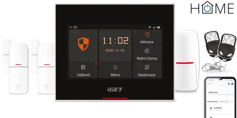 Zabezpečovací systém iGET HOME Alarm X5 - inteligentní zabezpečovací systém Wi-Fi s dotykovým LCD, aplikace iGET HOME, se