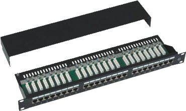 Patch panel Datacom 24x RJ45, přímý, CAT5E, STP, černý, 1U