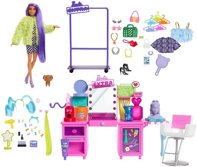 Mattel Barbie Extra Šatník s panenkou, herní set, GYJ70