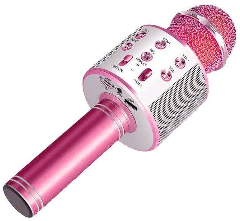 Mikrofon MG Bluetooth Karaoke mikrofon s reproduktorem, růžový