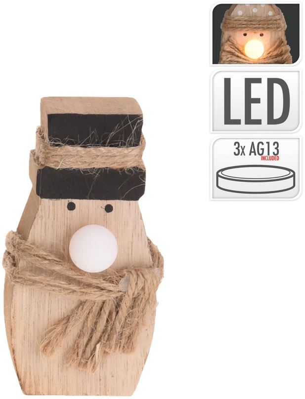 Vánoční osvětlení H&L Vánoční postava s LED, dřevo, sněhulák přírodní