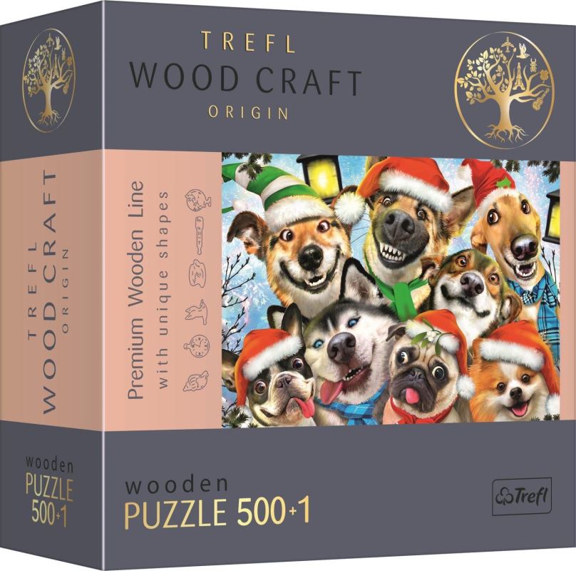 Dřevěné puzzle Trefl Wood Craft Origin puzzle Vánoční psi 501 dílků