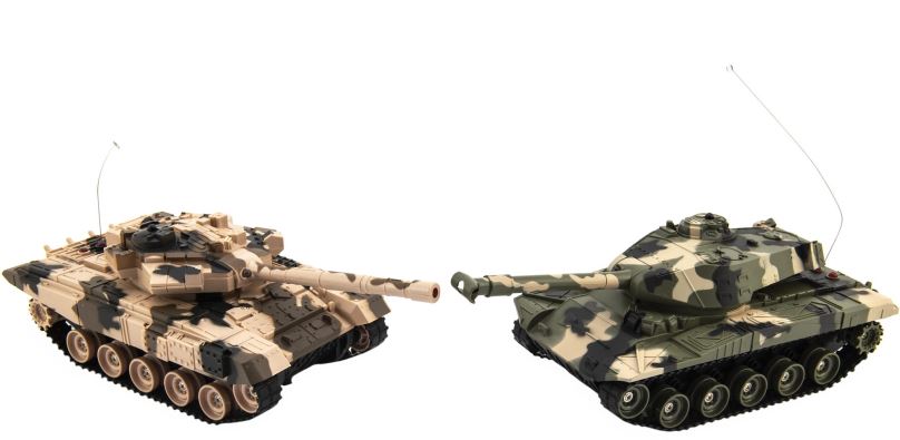 RC tank Teddies Tank RC 2ks 25cm tanková bitva+dob. pack 27MHZ a 40MHz maskáč