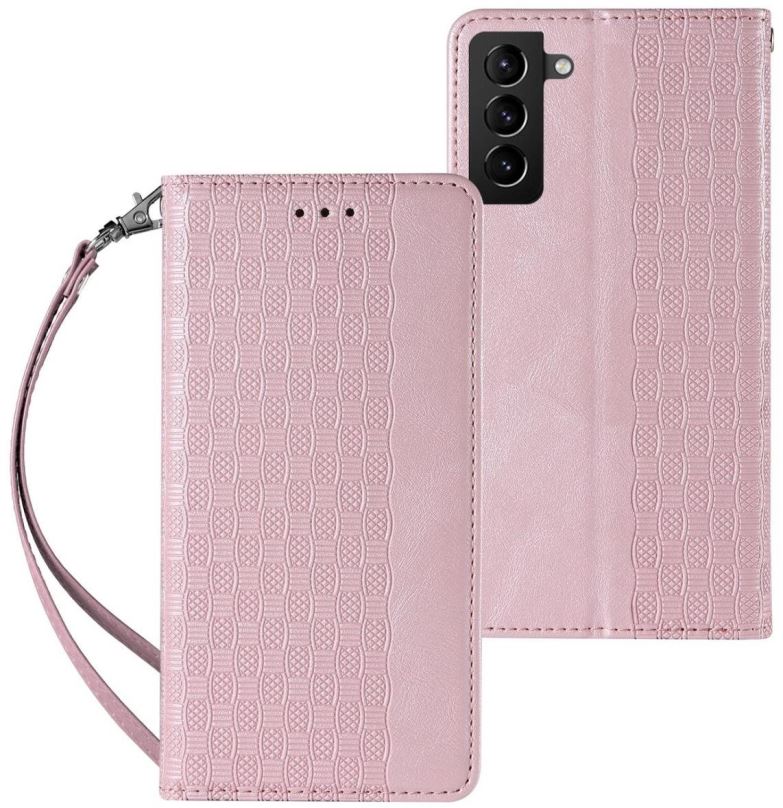 Pouzdro na mobil Magnet Strap knížkové kožené pouzdro na Samsung Galaxy S22 Plus, růžové