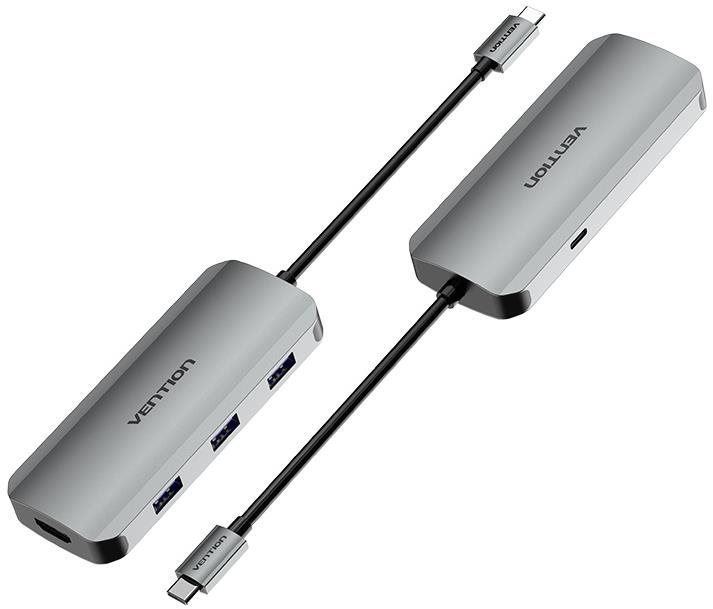 Replikátor portů Vention 5-in-1 USB-C to HDMI / USB 3.0 x 3 /PD Docking Station 0.15M Gray Aluminum