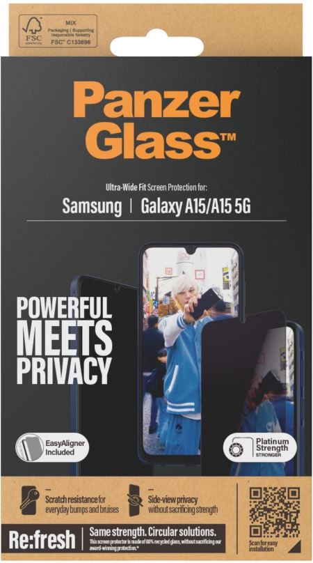 Ochranné sklo PanzerGlass Privacy Samsung Galaxy A15/A15 5G s instalačním rámečkem