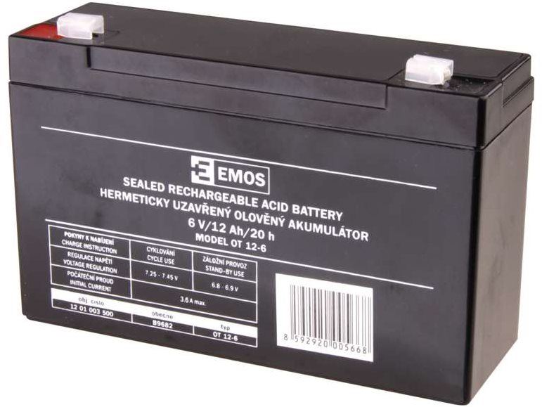 Baterie pro záložní zdroje EMOS Bezúdržbový olověný akumulátor 6 V/12 Ah, faston 4,7 mm