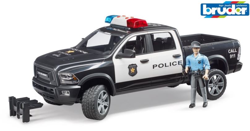 Auto Bruder Konstrukční vozy - policejní pick-up RAM2500 s policistou