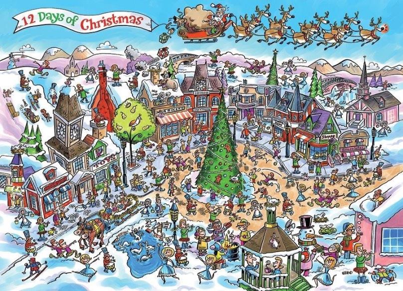 Puzzle Cobble Hill Puzzle Doodle Town: Dvanáct vánočních dnů 1000 dílků
