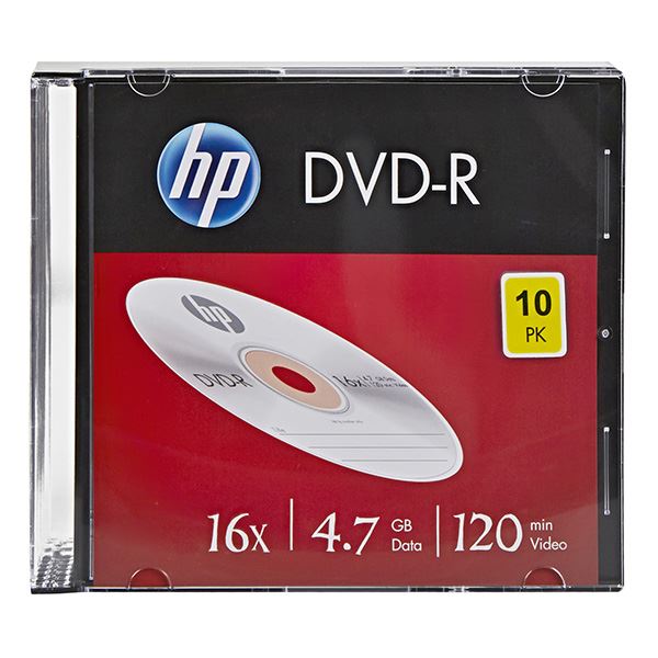 HP DVD-R, DME00085-3, 4.7GB, 16x, slim case, 10-pack, bez možnosti potisku, 12cm, 69314, pro archivaci dat