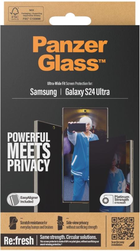 Ochranné sklo PanzerGlass Privacy Samsung Galaxy S24 Ultra s instalačním rámečkem