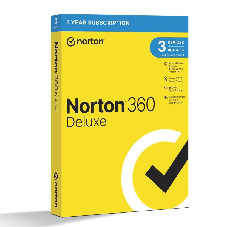 Internet Security Norton 360 Deluxe 25GB, VPN, 1 uživatel, 3 zařízení, 12 měsíců (elektronická licence)