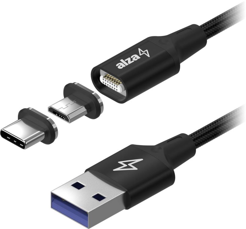 Datový kabel AlzaPower MagCore 2in1 USB-C + Micro USB, 5A, 1m černý