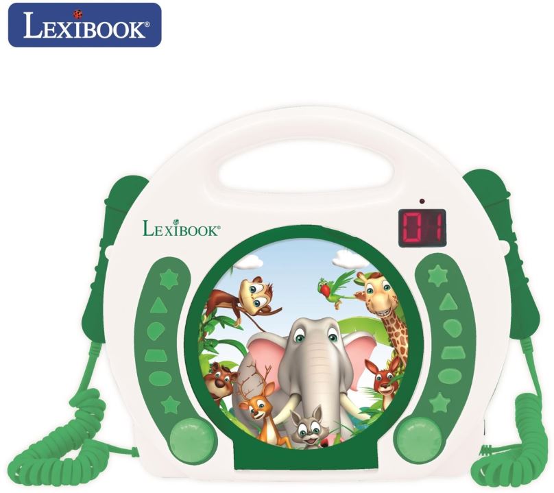 Hudební hračka Lexibook Zvířátka Přenosný CD přehrávač se 2 mikrofony pro zpívání